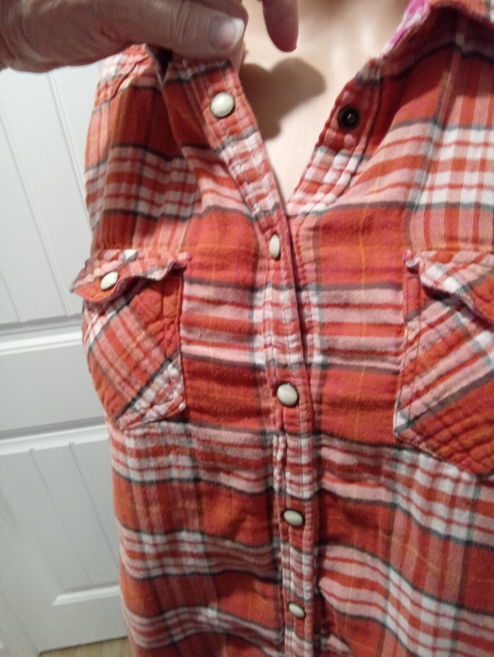 Vintage Y2K American Eagle Outfitters Sz 12 Orange Plaid Pear Snap Western Butto - Picture 4 of 16